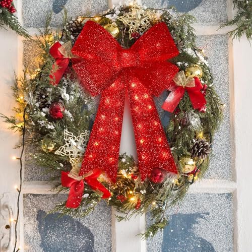 32-Inch 72 LED Christmas Tree Topper Red Bow Decor for Indoor Outdoor Holiday