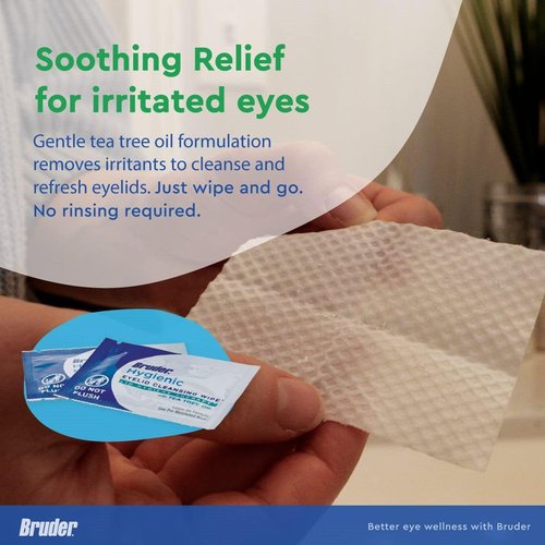 Hygienic Eyelid Cleansing Wipes with Tea Tree Oil l Relief from Demodex l Pre-Moistened, Rinse-Free Exfoliating Wipes Remove Excess Oil and Debris from Eyelids & Lashes l 30 Count Box (2 Pack)