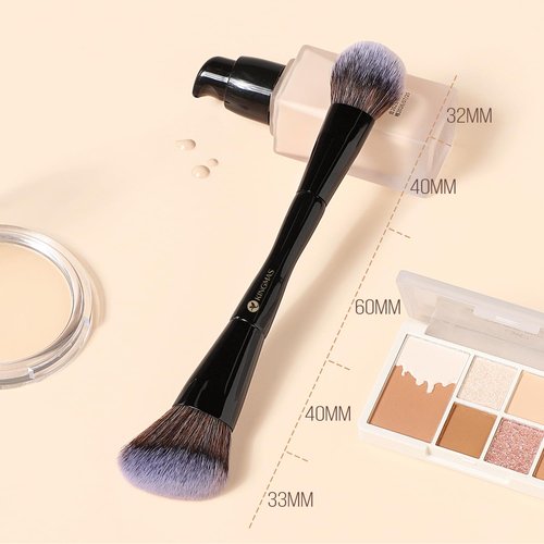 KINGMAS Dual-Ended Foundation & Bronzer Duo Brush - Angled & Round Top for Flawless Blending (Black)