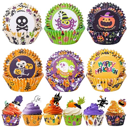 Halloween Cupcake Liners with Toppers Picks - Festive Baking Supplies - 150 Sets
