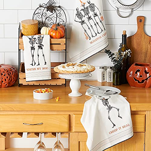 Halloween Skeleton Hand Towels - Spooky Cotton Kitchen Dishcloth Set, 3 Pack, 18x28