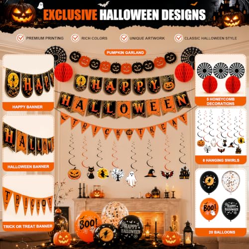 Halloween Party Decorations Set with Banners, Balloons & Garlands - Indoor Festive Decor