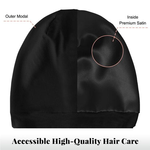 Kafteri 2 PCS Satin Silk Bonnet for Sleeping Women,Double Layer Hair Wrap Sleeping for Women Men, Silk Satin Lined Beanie Sleep Cap for Curly Hair Adjustable