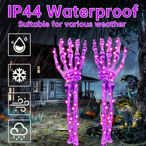 Purple Solar Skeleton Hand Lights 2 Pack - Halloween Yard Stakes