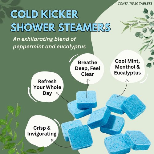 Cold Kicker Shower Steamers Aromatherapy for Relief - USA Made - Peppermint & Eucalyptus Shower Bomb Tablets – Valentines Day Gift for Her and Him – Soothing Natural Essential Oils (20 Pack)
