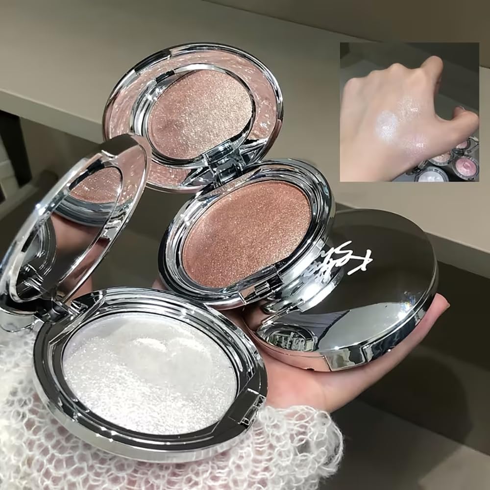 White Moonlight Highlighter - Waterproof Diamond Glow Shimmer for Face & Body | Icy Metallic Finish, Long-Lasting Radiance