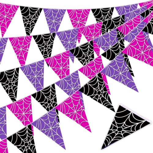 Halloween Spider Web Bunting Flags - Purple, 49.2 ft, 5 Pcs