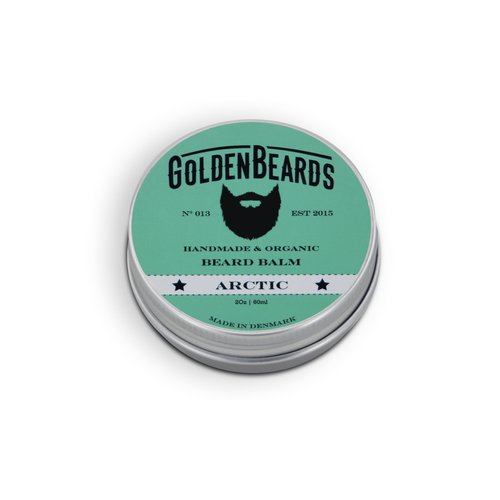 Golden Beards Organic Beard Balm Arctic – Shea, Cocoa & Beeswax Blend with Peppermint, Tea Tree & Orange Scent – 60ml Vegan Handmade Styling Balm for Beard Hydration & Freshness, Handmade in Denmark.