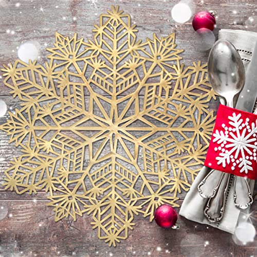 Gold Snowflake Placemats Set of 8 Holiday Table Mats for Dining & Events