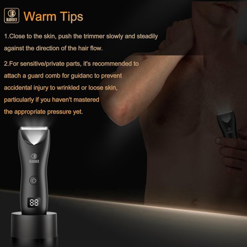 Body Hair Trimmer for Men, Electric Ball Trimmer with Ceramic Blade, Waterproof Pubic Groin Hair Trimmer for Mens Grooming Kit with LCD Display & Recharge Dock (Black)