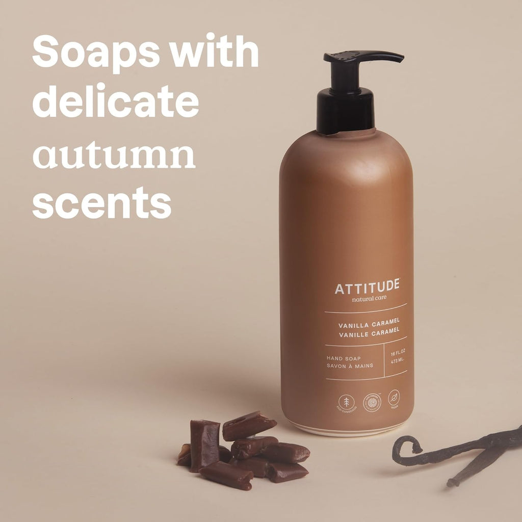 ATTITUDE Liquid Hand Soap - EWG Verified, Vegan & Plant-Based Vanilla Caramel | 16 Fl Oz