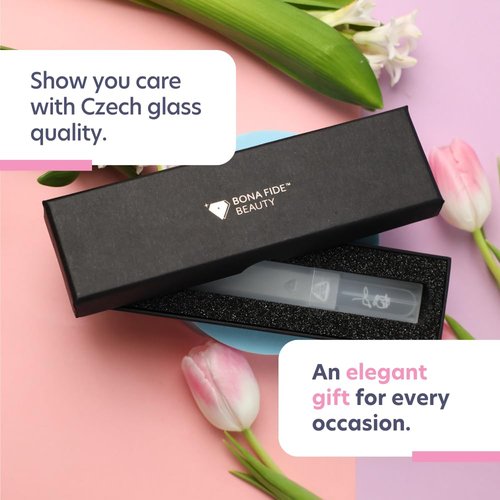 Bona Fide Beauty Czech Glass Nail File with Hardcase, Rose Design Nail Filer with New Clear Case, Gift for Women