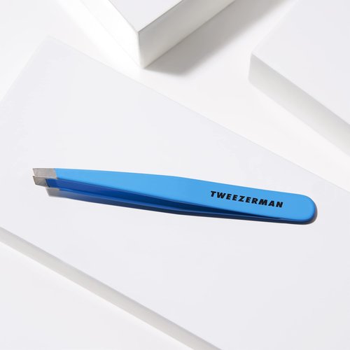 Tweezerman Stainless Steel Slant Tweezer - Eyebrow Tweezers for Women and Men (Blue Jewel)