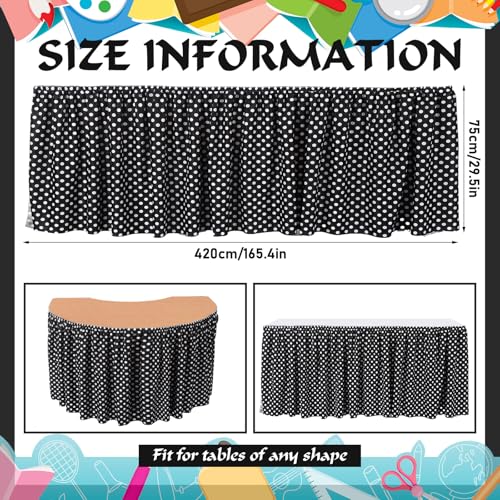 Black and White Polka Dot Table Skirt for Teacher Desks - 165 x 30 Inches, Elegant Style