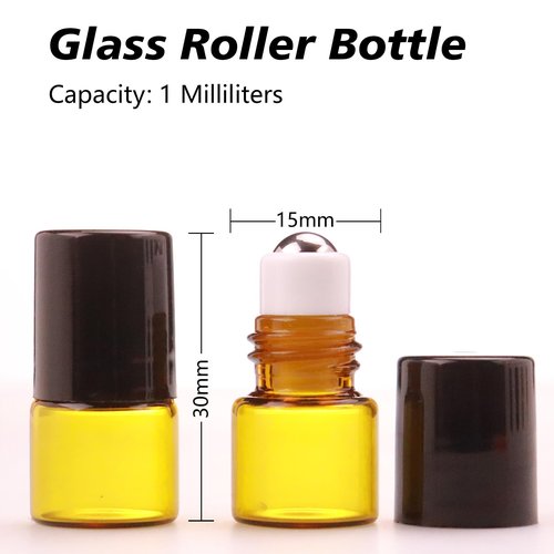 Matifaner 60 Pack 2ml Amber Glass Roll on Bottle For Essential Oils,Perfume Vial with Stainless Steel Roller Ball,Black Caps Mini Sample Vials Cosmetics Small Container