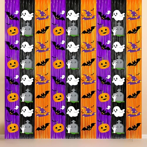 Orange Fringe Backdrop Pack of 3 with Black and Purple Variations for Halloween Parties