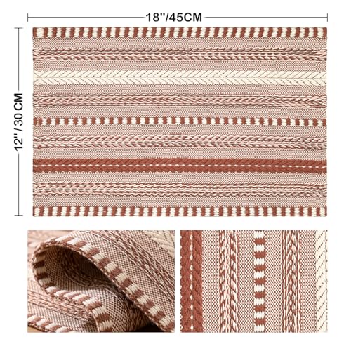 Caramel Woven Braided Stripe Placemats Set of 4 - 12x18 Inches