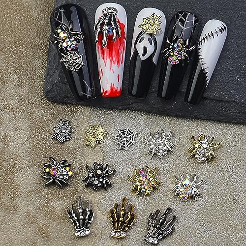 Halloween Nail Charms Kit 36pcs Spider Skull Rhinestones for Nail Art - Variation KIT1
