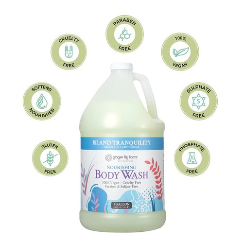 Ginger Lily Farms Botanicals Nourishing Body Wash, Island Tranquility, 100% Vegan & Cruelty-Free, Green Tea Lemongrass Scent, 1 Gallon Refill (128 fl. oz.)
