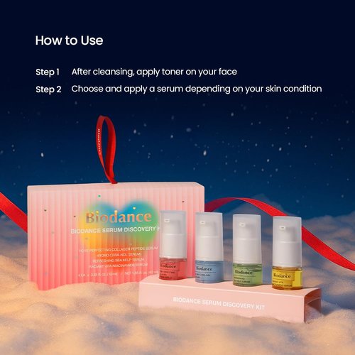 BIODANCE Serum Discovery Set: 4 Mini Serums Set, Korean Skin Care with Collagen Peptide, Ceramide Panthenol, Sea Kelp, Vitamin C Niacinamide, Valentines Day Gifts for Her, Skin Care Set