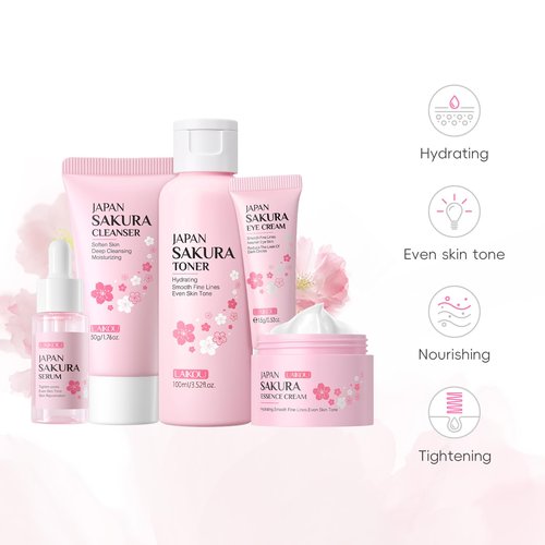 LAIKOU SAKURA Skin Care, Skin Care Set, Face Mask, Eye Mask, Lip Mask with Serum, Cleanser, Toner, Eye Cream, Essence Cream for Women Teen Girls Mom Daughter Mother's Day Christmas Birthday