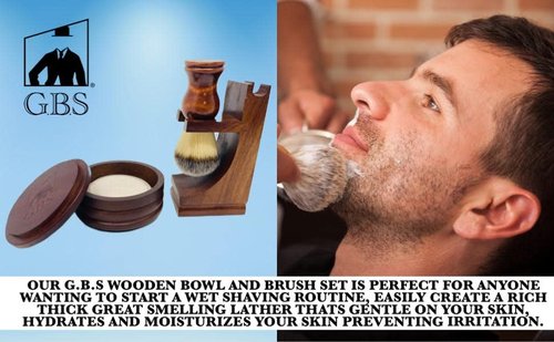 G.B.S GENTS Men's Classic Wooden Shaving Set Shaving Brush with Wooden Stand And 3.5 Inches Diameter Shaving Soap Bowl