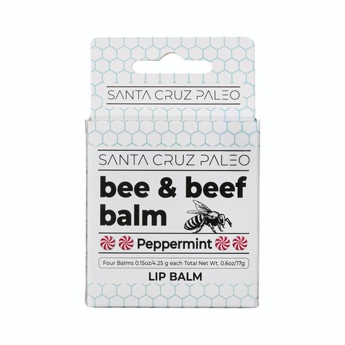 Santa Cruz Paleo Grass Fed Beef Tallow & Beeswax Peppermint Lip Balm, 1 Pack, Beef Tallow for Skin Care Moisturizer, Hypoallergenic for Sensitive Skin, Long Lasting & Vitamin Rich, Peppermint