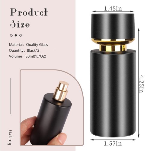 Gsteng 2pcs 50ml Glass Spray Bottle for Perfume,Refillable Travel Perfume Atomizer Bottles,Black Portable Cologne Atomizer Empty Bottle.(Black)