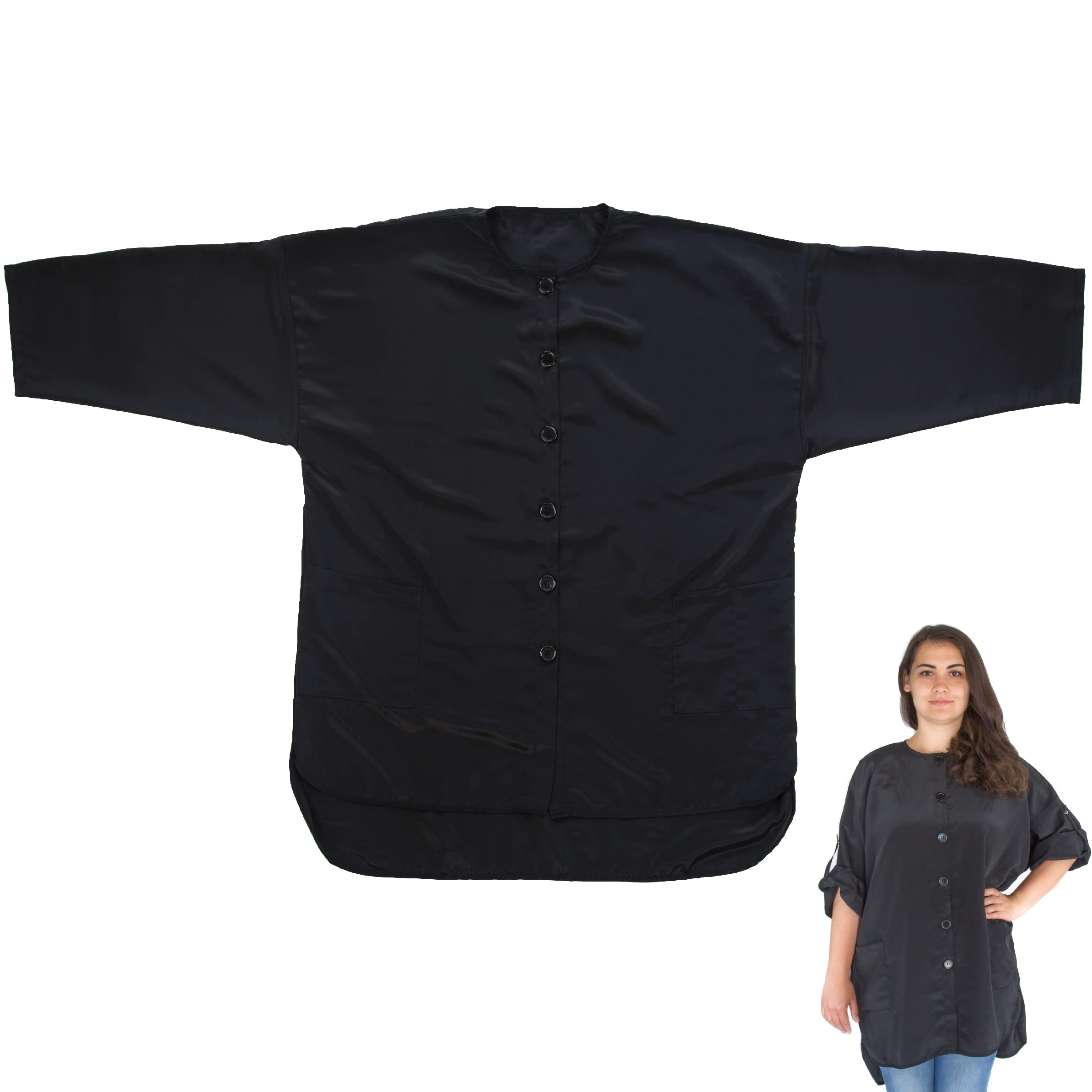 X-Large Plus Size Hair Stylist Tunic - Salon Smock with Roll Sleeves & Pockets - Esthetician Jacket (X-Large)