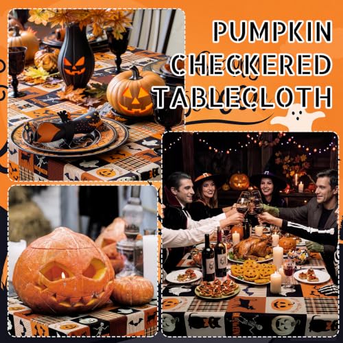 Halloween Spooky Black Cat Bat Pumpkin Tablecloth - 60x84 Inches - Festive Decor