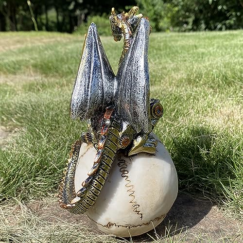 Steampunk Dragon on Human Skull Statue Gothic Decor Collectible