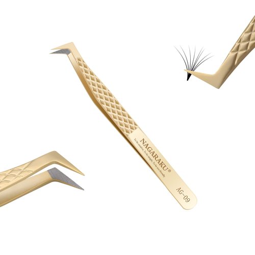 NAGARAKU Precision Fiber Tip Tweezer for Eyelash Extensions Diamond Grip Anti-Static Anti-Slip Premium Stainless Steel Pointed Volume Eyelashes Boot Tweezers Supplies with Box(L Typ Tweezers AG-09)