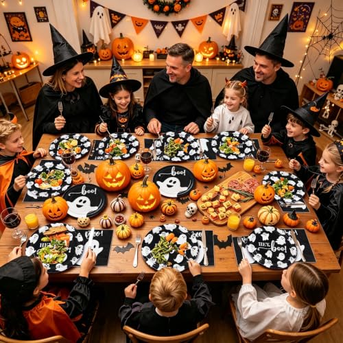 Halloween Paper Plates and Napkins Set - Ghost Design Party Supplies, 180 Pieces