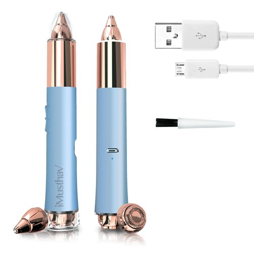 iMusthav 2 in 1 Flawless Eyebrow and Facial Hair Remover for Women Painless Electric Razor Epilator Trimmer Shaver with 18K Gold-Plated, USB Rechargeable, 360° LED for Eyebrow and Face Hair Removal