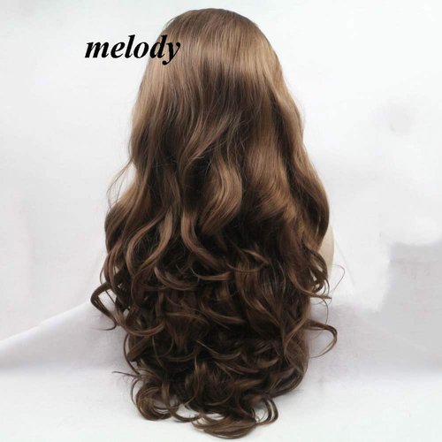 Melody Brown Wigs Long Wavy Wigs Synthetic Brown Lace Front Wigs Heat Resistant Fiber Hair Wig Natural Hairline Wig 6#Color Brown Color 24"