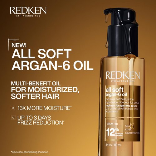 Redken All Soft Argan-6 Oil Treatment - Deep Conditioning for Dry Hair, Adds Softness & Shine