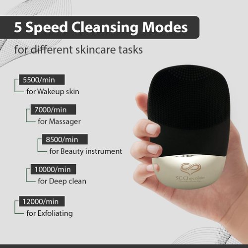 SC Chocolate Facial Cleansing Brush | 3-in-1 Electric Face Scrubber | USB Rechargeable Face Cleansing Brush | IPX7 Waterproof | Blackhead Remover | Deep Cleansing & Exfoliating (Black)