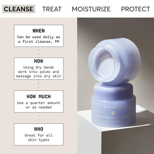 Naturium Purple Ginseng Cleansing Balm - Smoothing Face Wash with Plant-Based Esters & Oils | 3.0 oz