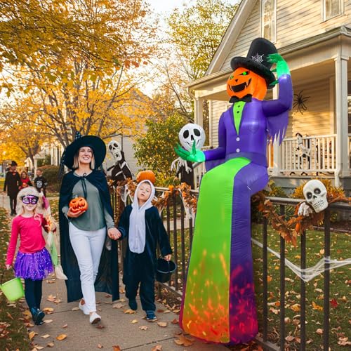 10FT Giant Halloween Inflatable Pumpkin Man Decor with LED Lights