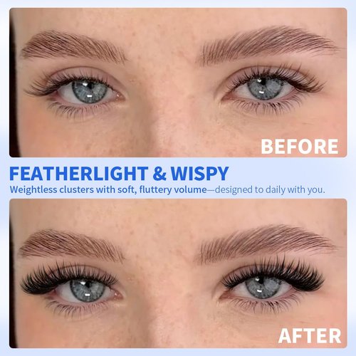Kiromiro Lash Clusters 10-16mm Cluster Eyelash Extensions Wispy DIY Cluster Lashes Extension 144pcs Individual Lashes Nautral Eyelash Clusters C Curly Lashes Clusters