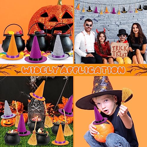 60 Black and Purple Mini Witch Hats for Halloween Crafts and Party Decorations