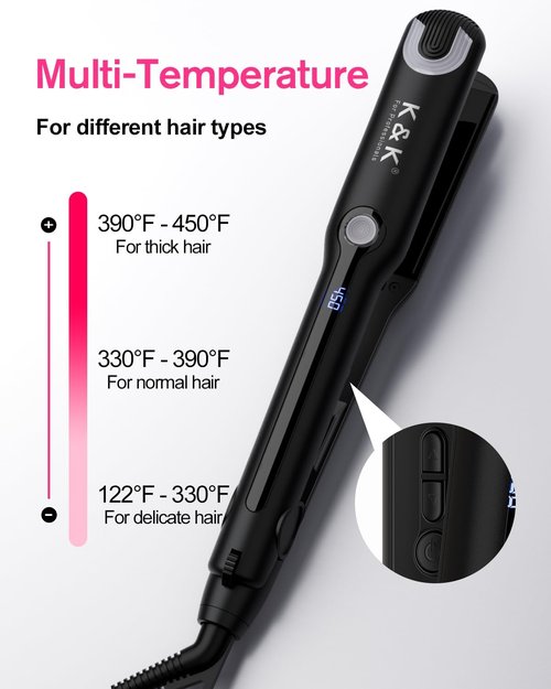 K&K Shine Therapy Hair Straightener - Professional 2-in-1 Flat Iron with Ceramic Coated Plates for Smooth, Frizz-Free Hair