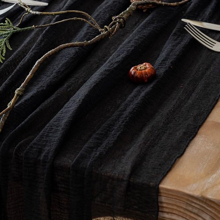 3-Pack Black Cheesecloth Table Runner 120 Inch for Holiday & Event Decor - Variation: 35x120 Inches