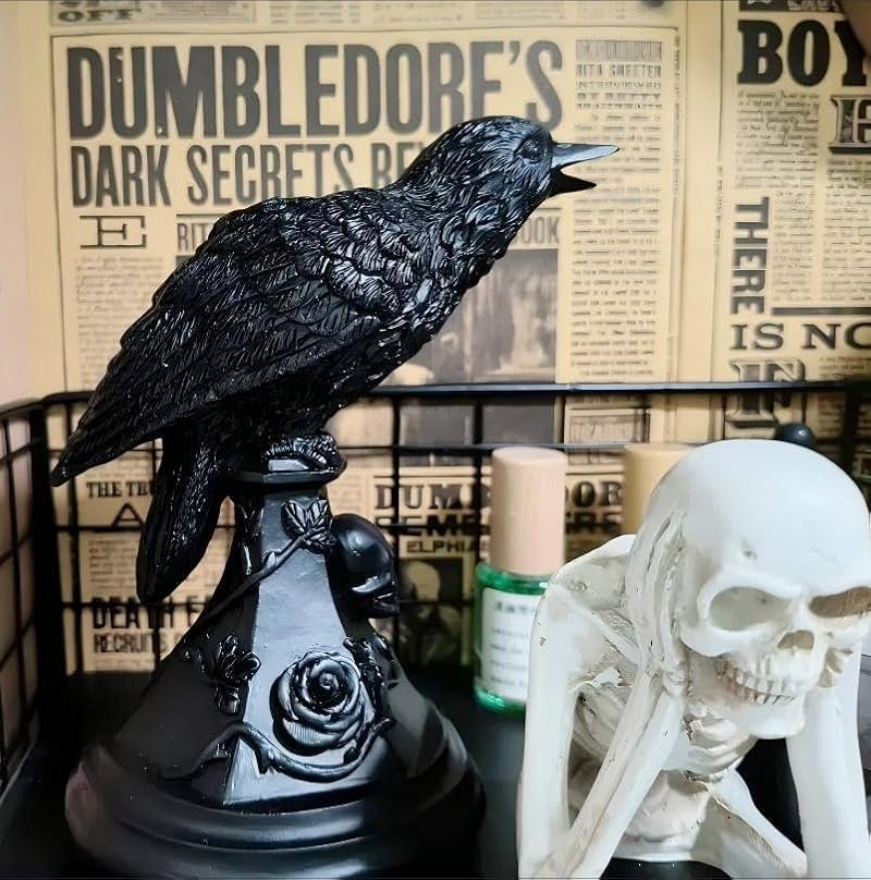 Gothic Raven Candle Holder Halloween Decoration Skull & Crow Statue