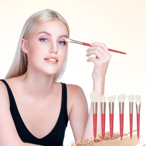 LULUCOLORS 18-Piece Makeup Brush Set with Holder Case – Complete Makeup Brush Collection for Flawless Makeup Application in Red -Soft Bristles (Red)
