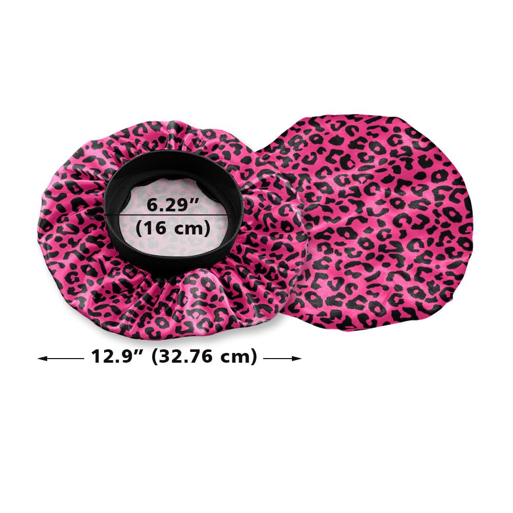 WIRESTER Set of 2 Satin Hair Bonnet for Sleeping, Fashion Sleep Cap, Silk Bonnet with Elastic Soft Band for Women Girls - Black Pink Leopard, Gold Sparkle Black Yellow Glitter Leopard