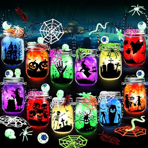 12 Pack Halloween Mason Jar Craft Kit for Kids | DIY Party Favors & Decorations