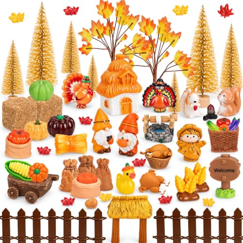QAUYETM 82PCS Fall Village Accessories Set Autumn Miniature Figurines