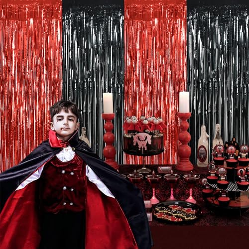 Red and Black Door Streamers Foil Curtain - Casino Halloween Party Decoration - Variation 02