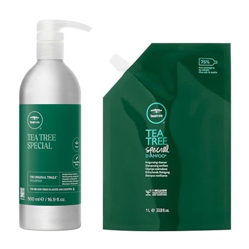 Tea Tree Special Shampoo - Deep Cleansing Formula in Aluminum Bottle & Refill Pouch | 16.9 oz + 33.8 fl oz